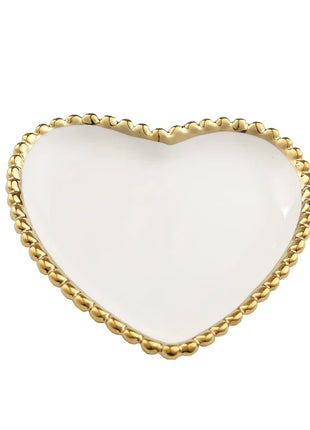 Nuovo piatto in ceramica con bordo dorato nordico, piatto in ceramica, leggero, di lusso, per riporre gioielli, piatto per torta, piatto per colazione a casa, a forma di cuore - riparo82