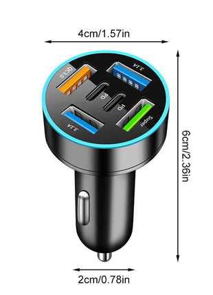 250W 5 Ports Car Charger Fast Charging PD QC3.0 USB C Car Phone Charger Adapter With Voltage For iPhone Samsung Huawei Xiaomi - Riparo82