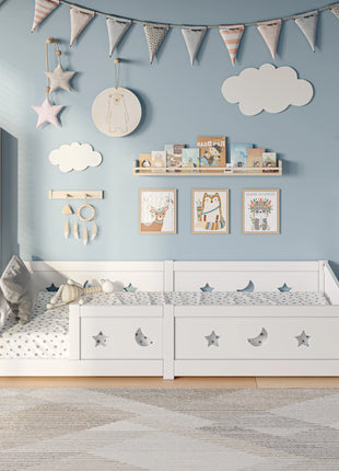 Letto per Bambini RosahqndaKids in Legno Massiccio Montessori con Protezione Anticaduta - Letto Sicuro per Bambini - Design Scandinavo