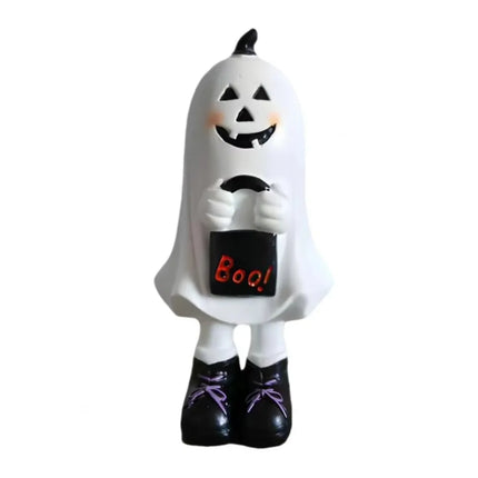 Halloween Themed Resin Ghost Figurine Handicraft Hand-painted Cartoon Standing Ghost Ornament Model Funny Doll