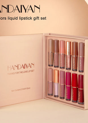 HANDAIYAN 12-Color Velvet Matte Lip Gloss Set - Liquid Lipstick Gift Box Set, Non-Sticky Lip Gloss - Riparo82