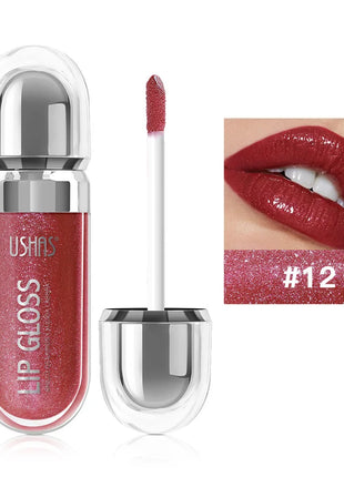 USHAS 12 colors mirror fine flash liquid lipstick pearlescent color waterproof sweatproof non-stick cup lip gloss - Riparo82