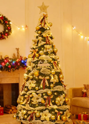 1.5M-2.25M Albero di Natale Allungabile PVC Floccato Albero di Natale Premium Denso Pino Artificiale Salvaspazio Pieghevole Ornamenti natalizi