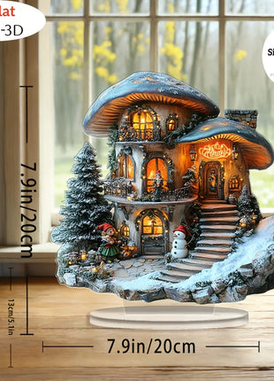 2D colorato fungo di Natale casa di neve decorazione da tavolo in acrilico villaggio di famiglia statua in miniatura regali tematici per la casa delle vacanze