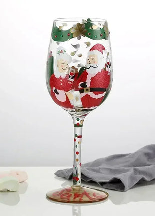 Bicchiere da vino con stampa natalizia Decorazioni natalizie Calice da vino rosso Disegno creativo a mano dipinto Home Party Festival Tazze Bar Set da vino - riparo82