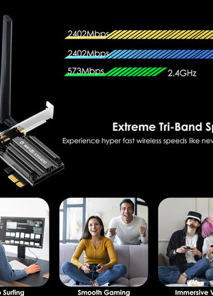 FENVI MT7922 5374Mbps WiFi 6E Adattatore BT 5.2 Tri Band 2.4G/5G/6Ghz Adattatore PCIE Wireless 802.11AX Scheda di Rete Per PC Win 10/11 - Riparo82