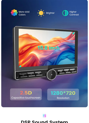 Junsun 10.6 Inch Universal Rotatable 1DIN 2DIN Car Radio Wireless CarPlay Android Auto Touch Screen Multimedia GPS autoradio - Riparo82