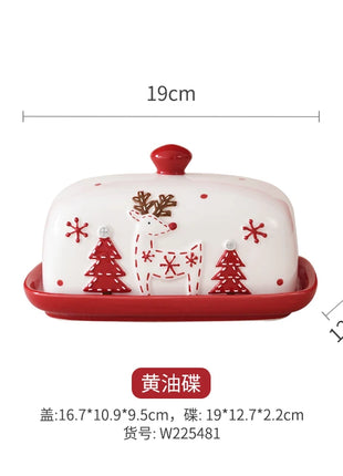Set di piatti di Babbo Natale dipinti a mano nordici Set di stoviglie per tazze d'acqua con teiera sigillata in ceramica a rilievo rosso - riparo82