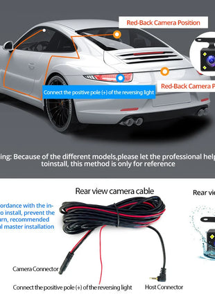 Dash Cam 4.3 inch "mini rear-view mirror digital dashcam, front and rear dual cameras IPS Front and Rear Camera Registrar Black - Riparo82