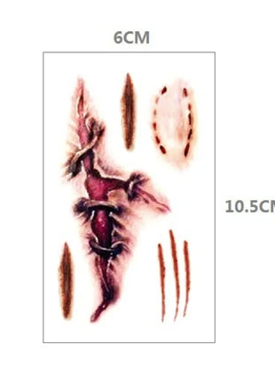 10pcs Halloween Bloody Wound Tattoo Stickers Trick Scary Waterproof Temporary Tattoo DIY Fake Tattoo Halloween Party Decoration - Riparo82