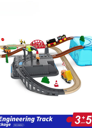 Set di binari ferroviari in legno Treno elettrico Modello magnetico per auto Slot pressofuso Adatto a tutte le marche Biro Pista in legno Assemblare Toy Boy Gift - riparo82