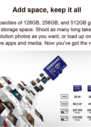 Scheda di memoria SAMSUNG EVO/PRO Plus Scheda Micro SD 64G A1 128G 256G 512G U3 A2 V30 Registratore unità Monitor Fotocamera Scheda TF dedicata