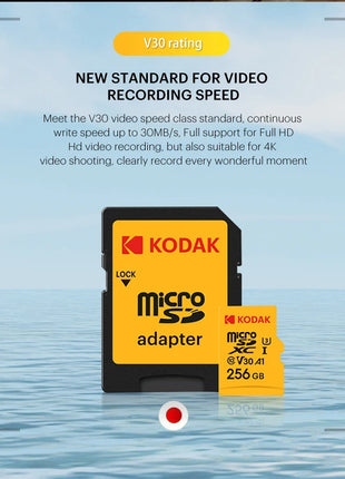 Scheda Micro SD originale al 100% Kodak Scheda di memoria da 128 GB Classe 10 Scheda Flash da 64 GB Scheda di memoria Flash da 32 GB V30 U3 per registratore di guida