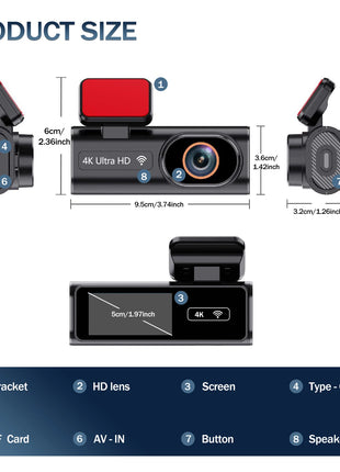 Ultra HD 4K Car Front Dash Cam Mini WIFI DVR Black Box Room With 24H Parking Monitor Night Vision,GPS/Rear View Camera Optional - Riparo82