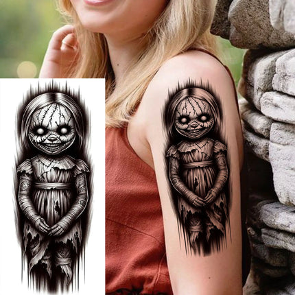 1 Sheet Full Arm Evil Witch Vampire Temporary Tattoos Sleeve Halloween Scary Skull Tatoo Waterproof Horrible Fake Tattoo Sticker