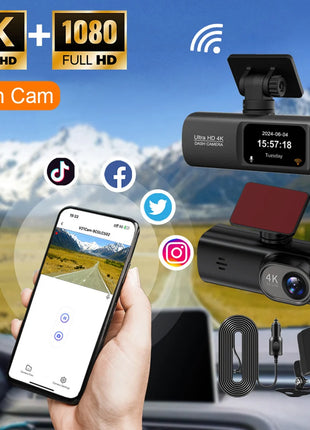 Dash Cam Front and Rear 2.4G WiFi 4K+1080P and 1.47" Screen DashCam with 24H Night Vision Parking Monitor Loop Recording WDR GPS - Riparo82