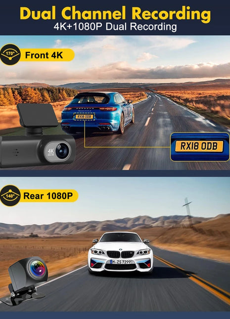 Dash Cam 4K UHD for Car Camera Front Rear Dual Lens With GPS WiFi 24h Parking Mode Night Vision Car DVR Video Registrator - Riparo82