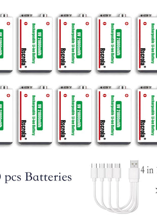 Batteria ricaricabile agli ioni di litio da 9 V a lunga durata 21800 mWh ad alta capacità per pedale rilevatore di fumo per microfono per chitarra con cavo - riparo82