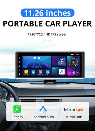 11.26 inch IPS Touch Screen Multimedia Video Player Portable 4K DVR Wireless CarPlay/Android Auto Dual Lens Driving Recorder - Riparo82