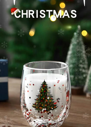 Tazza di vetro a doppia parete di Natale, regalo di Natale, stella-albero, pupazzo di neve, resistente al calore, per uso domestico, succo di latte, birra, tazza da tè, tazza da caffè - riparo82