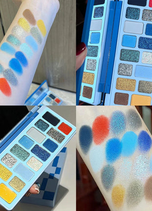 16 Colors of Dazzling Eyeshadow Pink Glitter Collision Blue Green Smoke Pearl Diamond Texture Multi Style Makeup Palette - Riparo82