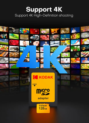 KODAK Scheda di memoria Micro SD 32GB 64GB 128GB 256GB U3 4K Scheda Microsd TF di grande capacità per telefono Fotocamera Tablet PC Telefono