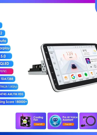 8+128G 10.1'' 360 Rotatable 1 Din AutoRadio GPS for Universal Car Multimedia Player Stereo 1DIN Video Autoradio Carplay HeadUnit