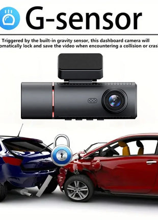 3 Channel Dash Cam, Front and Rear Inside Camera, Dash Camera, 3.16” IPS Screen, Loop Recording, G-Sensor, Night Vision - Riparo82