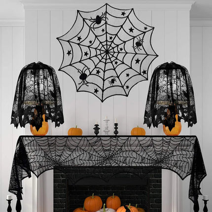 Halloween Decoration Black Spider Web Tablecloth Lace Table Runner Fireplace Cover Halloween Party Home Decor Haunted House Prop