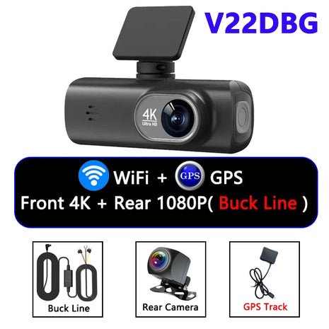 Dash Cam 4K UHD for Car Camera Front Rear Dual Lens With GPS WiFi 24h Parking Mode Night Vision Car DVR Video Registrator - Riparo82