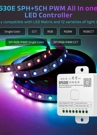 SP530E SP630E WiFi Alexa Bluetooth Controller LED Supporto RGB RGBW RGBCCT o SPI TTL IC Chip LED Strip/Matrix PWM Monocromatico CCT - riparo82