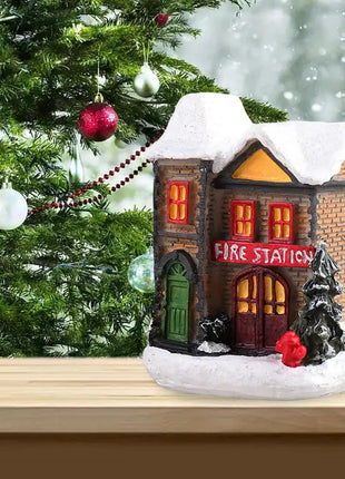 Resina natale LED scena luminosa casa della neve piccola casa del villaggio ornamento di natale decorazione bagliore regalo di capodanno 2023