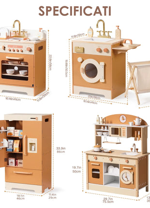 Robotime Cucina da gioco in legno Set da gioco da cucina per bambini Lavatrice Lavastoviglie Set da gioco da cucina per bambini Regalo per ragazzi e ragazze Caramello - riparo82