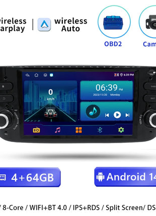1 Din Android 14 Car Radio For Fiat/Linea/Punto evo 2012-2015 Multimedia Screen GPS Navigation Stereo Audio Head Unit Carplay 4G - Riparo82