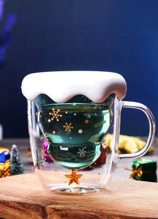 Tazza di Natale Tazza da tè Set di decorazioni regalo di Capodanno Albero di Natale Bicchieri Tazza Decorazione per feste Tazza da caffè Cartone animato Vetro carino - riparo82