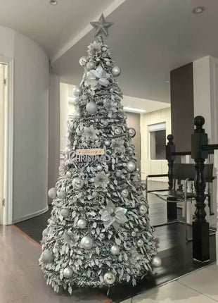 1.5M-2.25M Albero di Natale Allungabile PVC Floccato Albero di Natale Premium Denso Pino Artificiale Salvaspazio Pieghevole Ornamenti natalizi