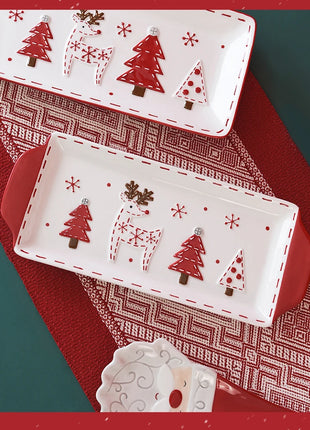 Set di piatti di Babbo Natale dipinti a mano nordici Set di stoviglie per tazze d'acqua con teiera sigillata in ceramica a rilievo rosso - riparo82