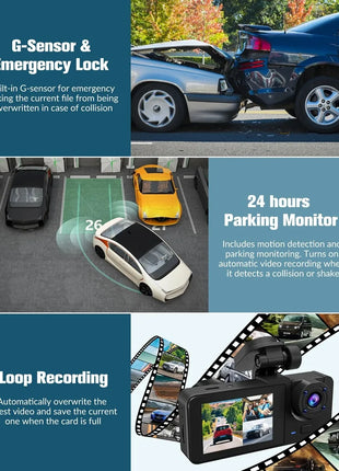 Dash Cam for Cars Camera HD 1080P Video Recorder Dashcam DVR Black Box Dual Lens DVR with Rear View Camera for Vehicle - Riparo82