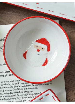 Set di stoviglie natalizie in ceramica dipinta a mano Simpatico piatto da bistecca natalizio Piatto piatto sottosmalto in rilievo - riparo82