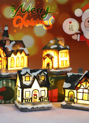 Incandescente inverno decorazione festa di natale mestiere resina di natale luminoso piccola casa ornamento romantico edificio in miniatura del villaggio