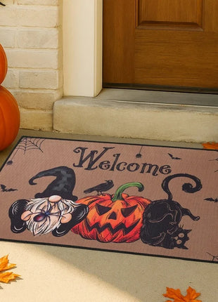 Halloween Crystal Velvet Front Doormat Non Slip Rubber Rug Farmhouse Decor Pumpkin Doormat Trick or Treat Party Supplies - Riparo82
