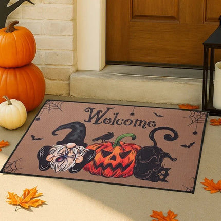 Halloween Crystal Velvet Front Doormat Non Slip Rubber Rug Farmhouse Decor Pumpkin Doormat Trick or Treat Party Supplies