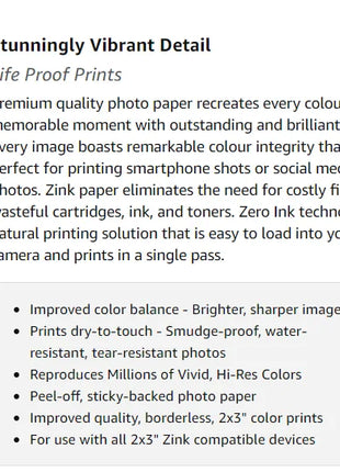 20-100 fogli per carta fotografica Kodak 2"x3 Premium Zink compatibile con Kodak Smile, Kodak Step, carta PRINTOMATICA