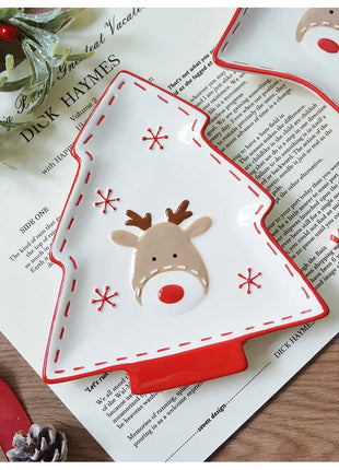 Set di stoviglie natalizie in ceramica dipinta a mano Simpatico piatto da bistecca natalizio Piatto piatto sottosmalto in rilievo - riparo82