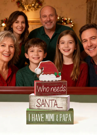 4 pezzi di cappello da Babbo Natale in legno, decorazioni da tavolo, vassoi a più livelli, decorazioni rustiche per il centro del tavolo di Natale con cartelli a blocchi, decorazioni natalizie - riparo82