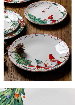 Set di piatti da pranzo in ceramica natalizia per uso domestico sottosmalto piatto rotondo Dim Sum sushi decorativo - riparo82