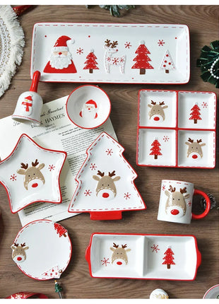 Set di stoviglie natalizie in ceramica dipinta a mano Simpatico piatto da bistecca natalizio Piatto piatto sottosmalto in rilievo - riparo82