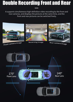 Double Recording Front And Rear Camera Full HD 170° Wide Angle Dash Cam for Android Multimedia ADAS Car DVR USB TF Card 32G 64G - Riparo82