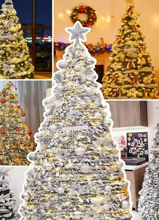 1.5M-2.25M Albero di Natale Allungabile PVC Floccato Albero di Natale Premium Denso Pino Artificiale Salvaspazio Pieghevole Ornamenti natalizi