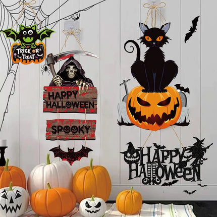 Halloween Party Decorations Pumpkin Ghost Bat Cat Door Hangings Ornament Pendant Hanging Decor for Kids Halloween Party Supplies